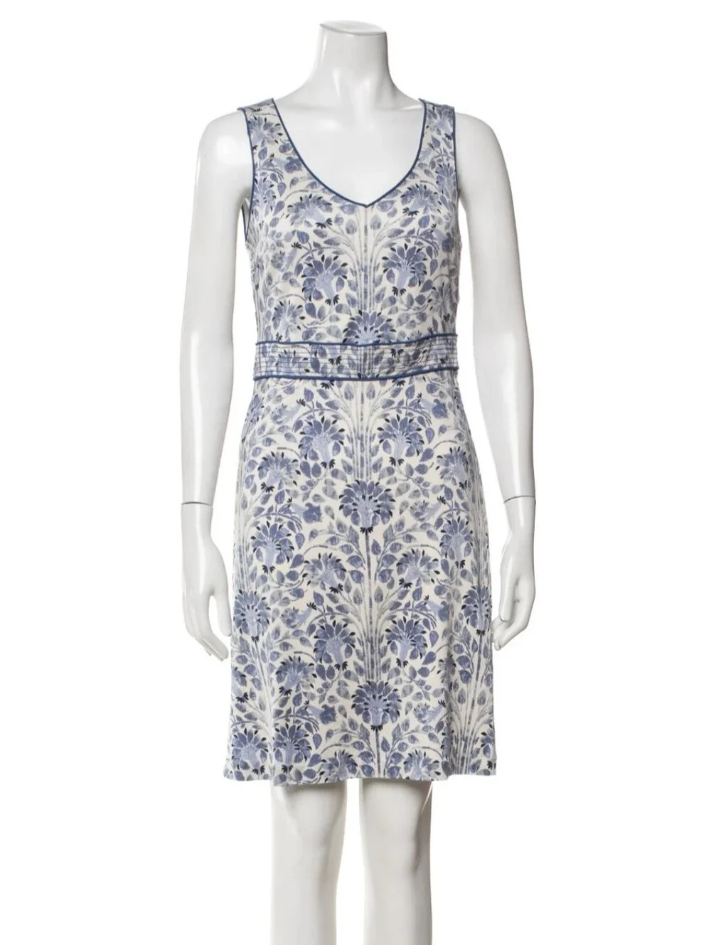 TORY BURCH Women's Mini Silk Cotton Dress Size XS White And Blue